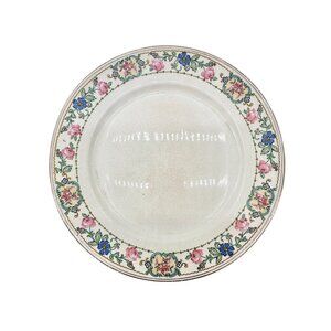 Pope Gosser Plate 8 inch Cream Gold Trim Pink Blue Flowers Made in USA Vintage